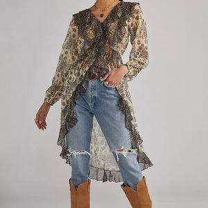 New Anthropologie Let Me Be Sheer Femme Paisley Maxi Button Down Blouse